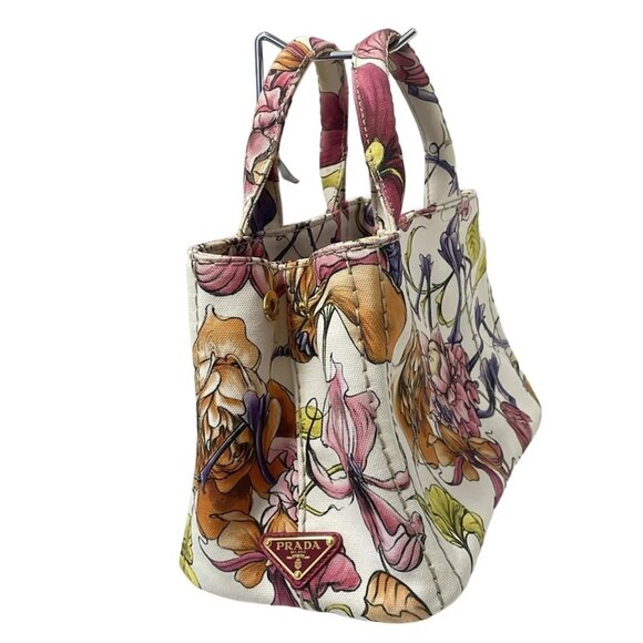 PRADA Canapa - White Pink Multi Canvas Tote Bag 554-050625 - Picture 3 of 9